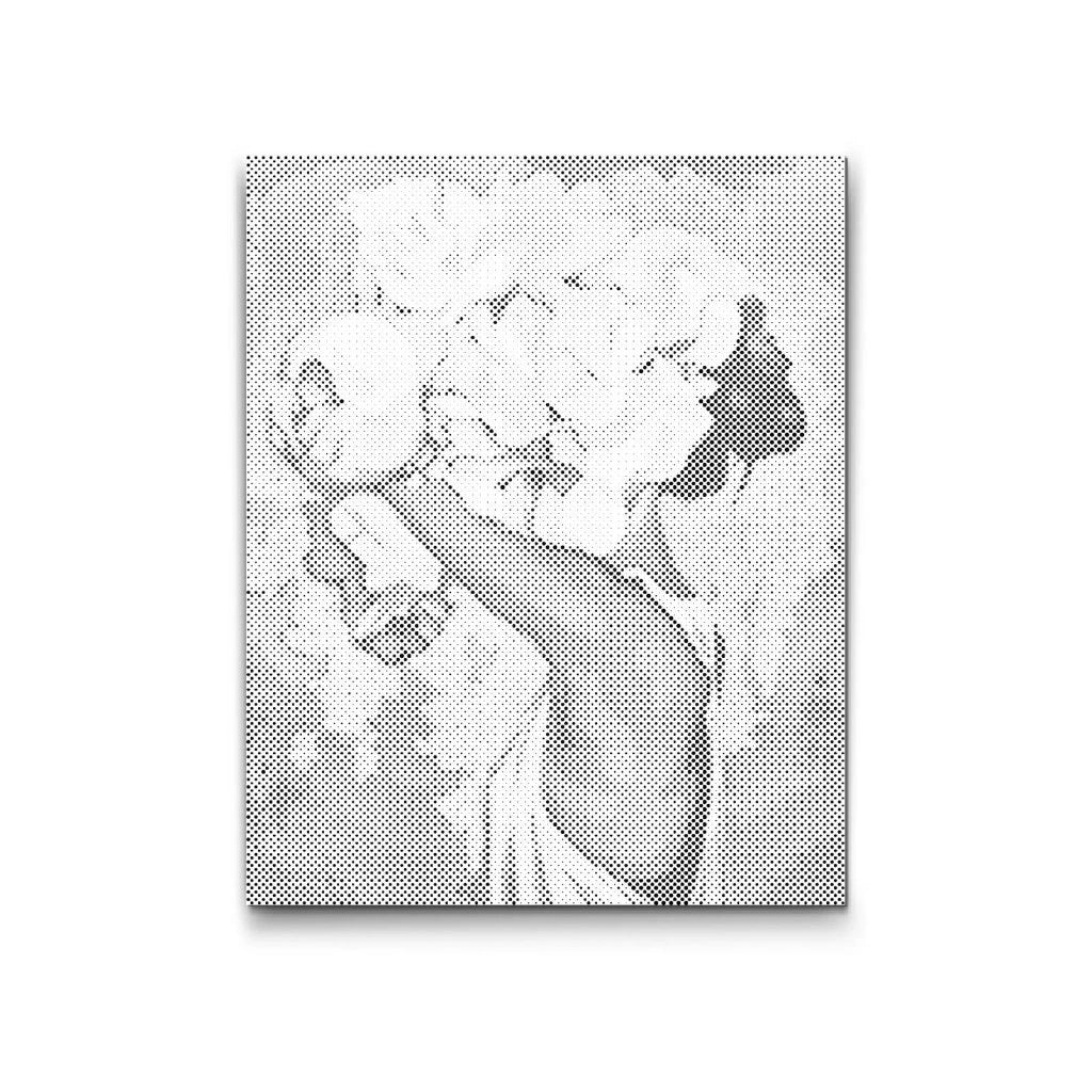 kvinna med blommor prickmålning prickkonst dot painting