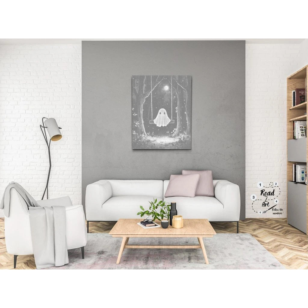 Prickmålning Spöke på Gunga | Halloween Dot Painting-Kit