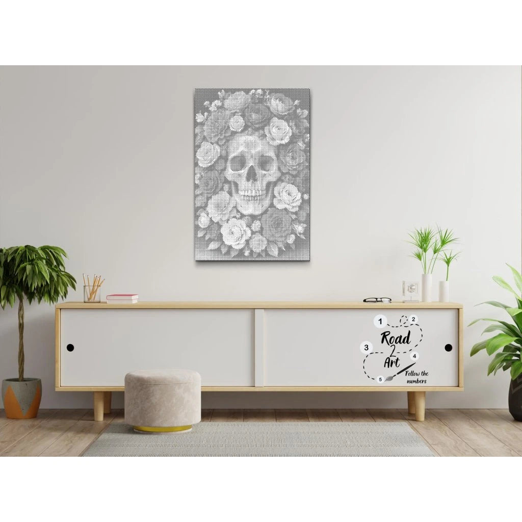 Duk för prickmålning med skull and roses design