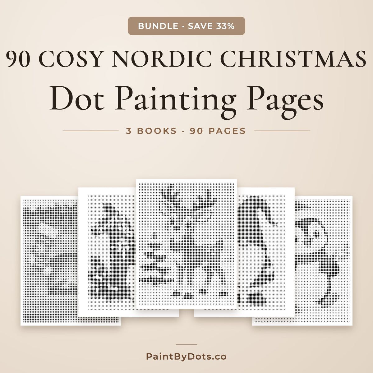Cosy Nordic Christmas dot painting bundle with 90 printable pages from 3 books