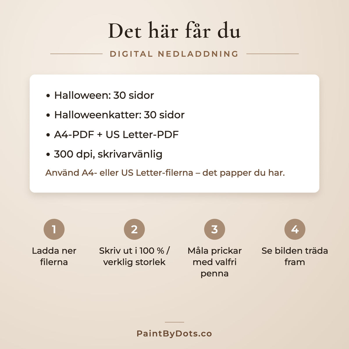 Nedladdningsfiler i Halloween prickmålning paketet och hur du skriver ut dem (dot painting)
