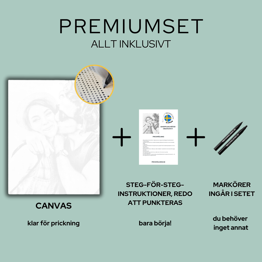 Prickmålning set av eget foto – duk, instruktioner och pennor