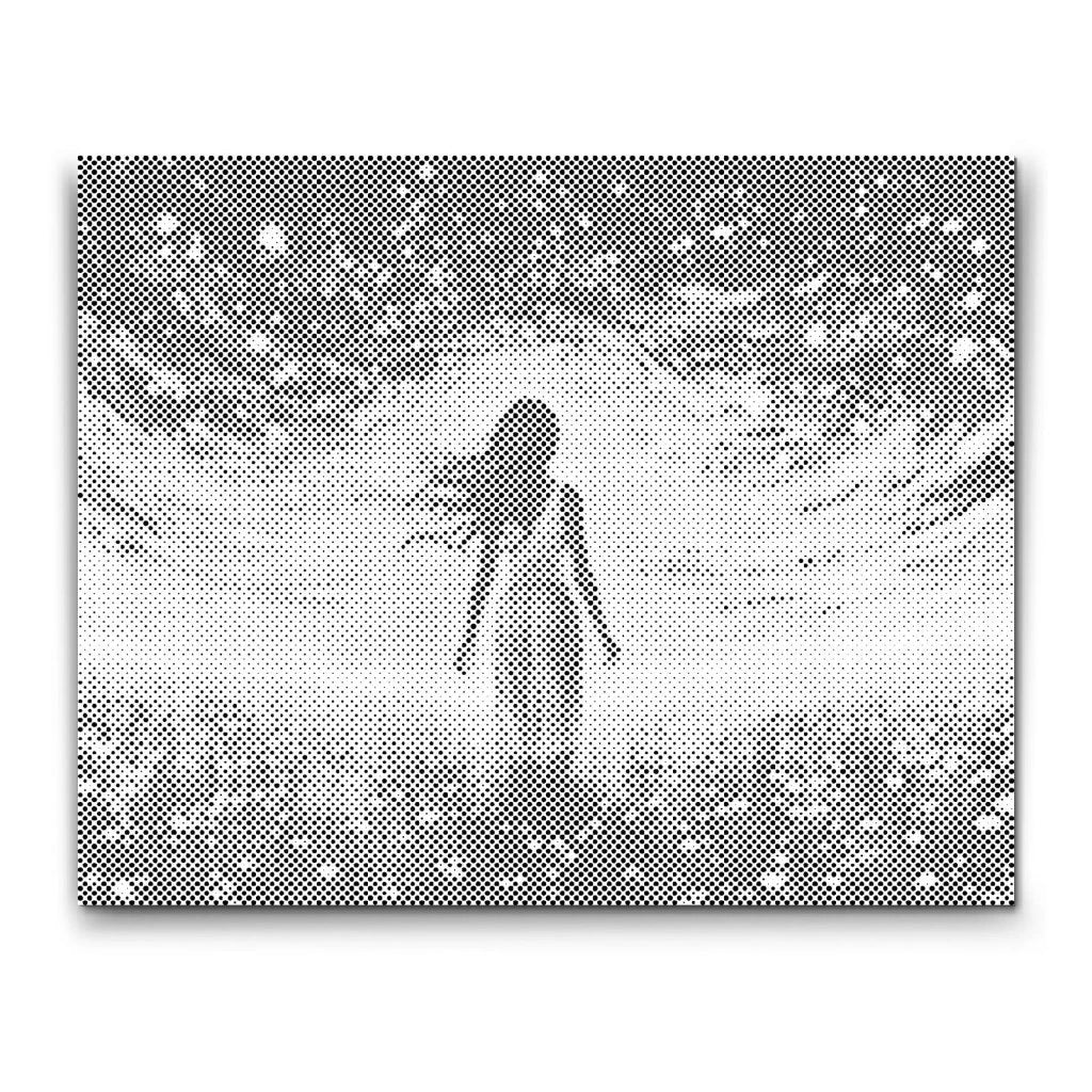 Prickmålning av mystisk kvinna under stjärnorna – dot painting/prickkonst med nattligt motiv.