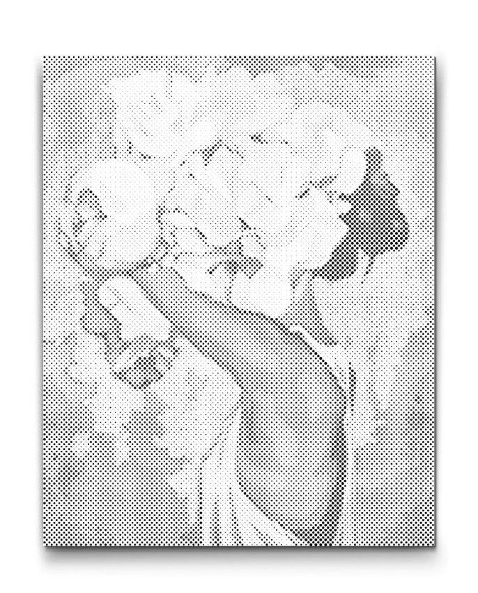 kvinna med blommor prickmålning prickkonst dot painting