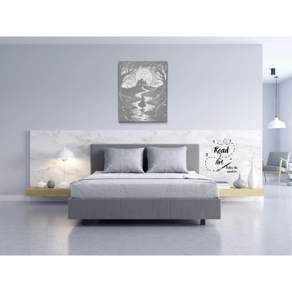 Prickmålning Häxans väg – mystiskt Halloweenmotiv med markör