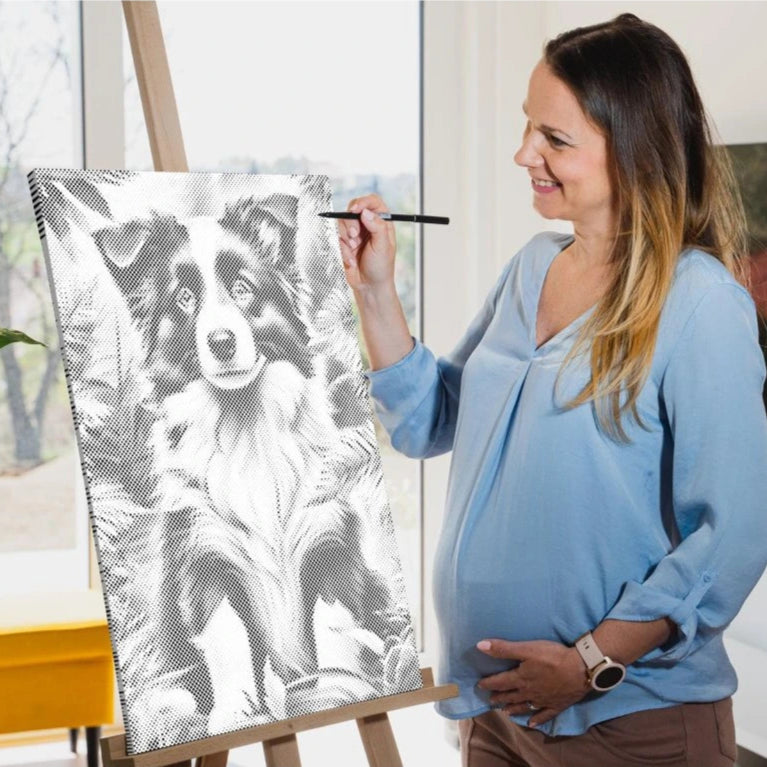 Border collie valp | Prickmålning som färdigt prickmålning motiv