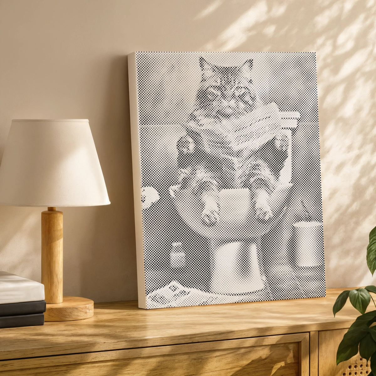 Toalettkonst med katt | Prickmålning som färdigt prickmålning motiv