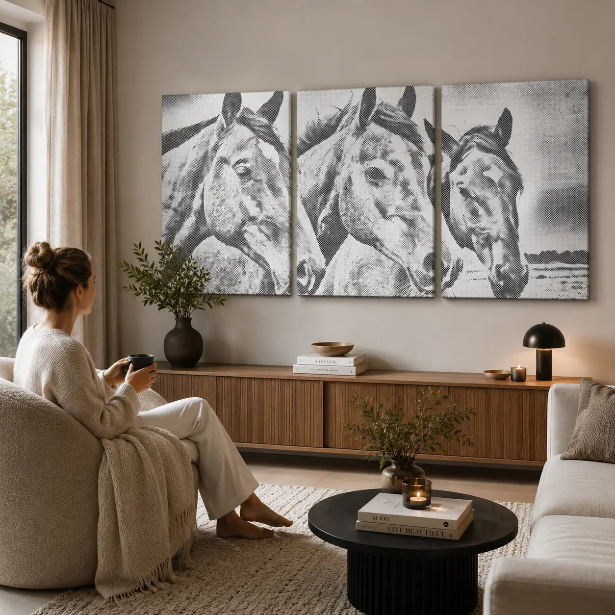 Hästvänner triptyk | Prickmålning