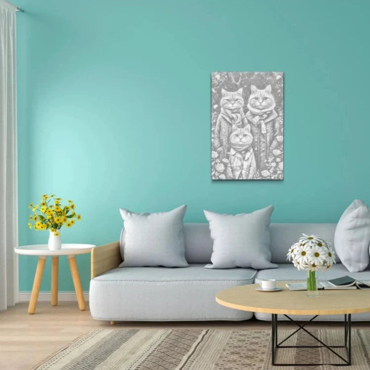 Kattfamilj prickmålning – kattmotiv i dot painting stil