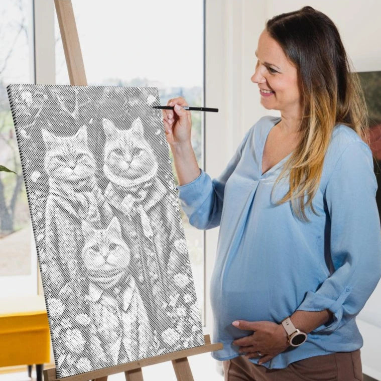 Kattfamilj | Prickmålning som färdigt prickmålning motiv