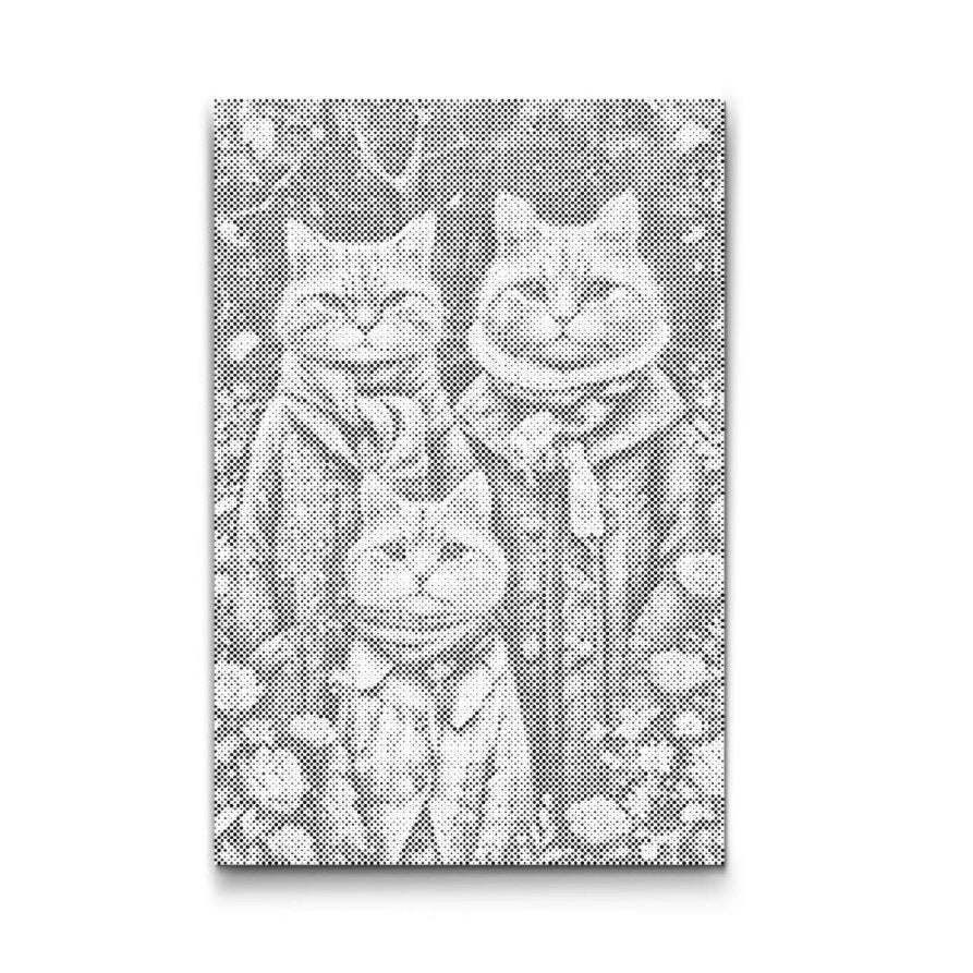 Kattfamilj prickmålning – kattmotiv i dot painting stil