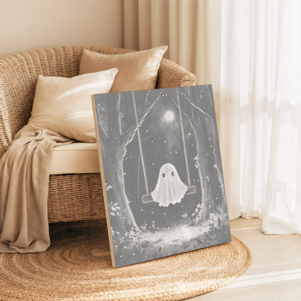 Spöke på gunga – halloween | Prickmålning som färdigt prickmålning motiv