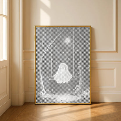 Spöke på gunga – halloween | Prickmålning