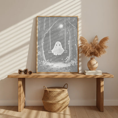 Spöke på gunga – halloween | Prickmålning