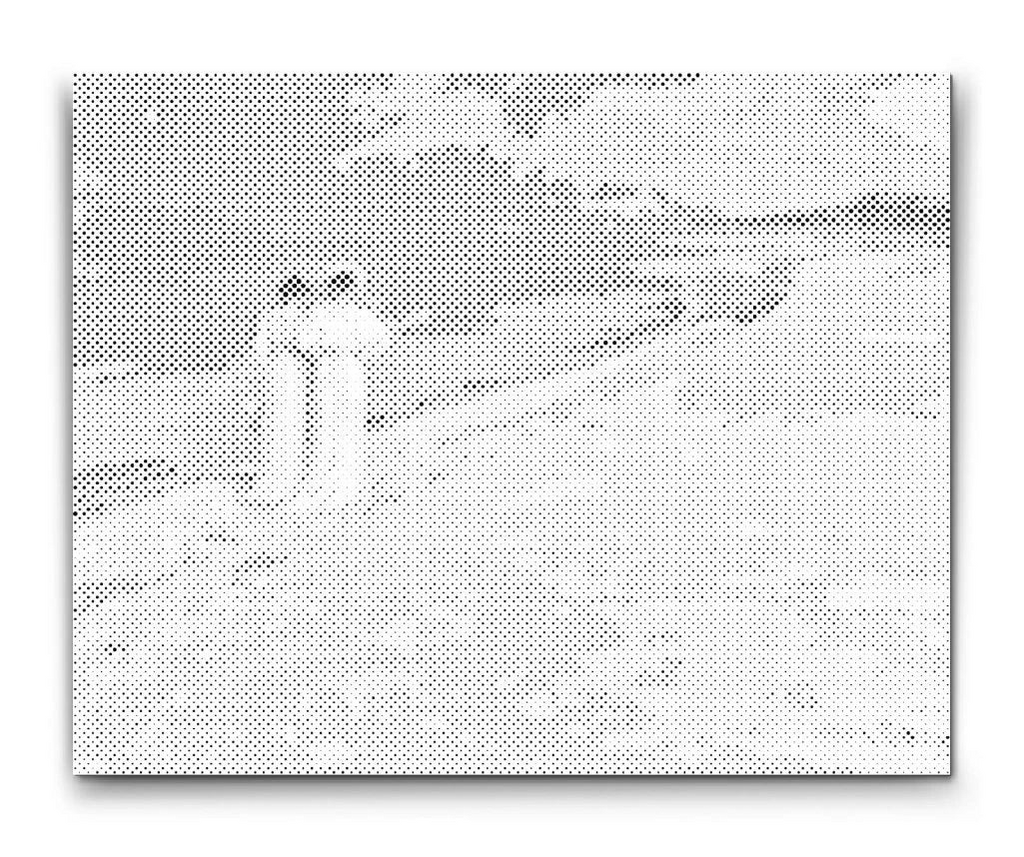 Prickmålning inspirerad av P S Krøyer med två kvinnor på stranden i nordiskt sommarljus