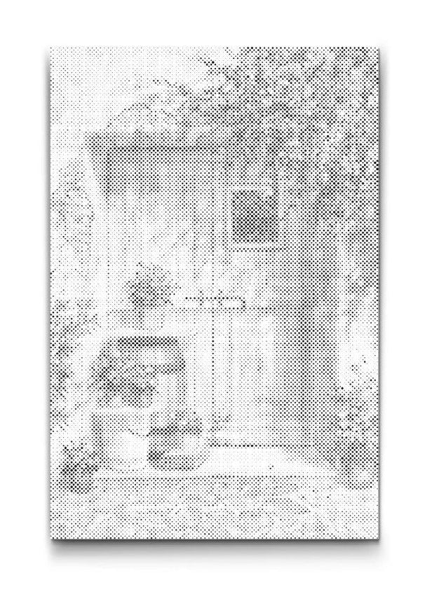 Prickmålning på canvas med motiv av dörr som symboliserar stillhet lugn och inre ro