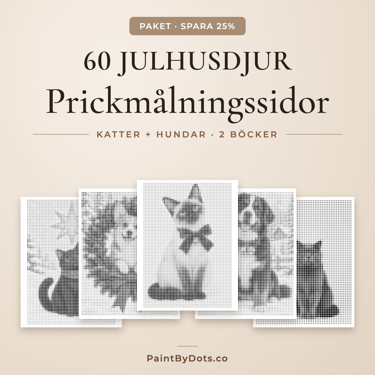 Julhusdjur prickmålning paket med 60 utskrivbara sidor från 2 böcker