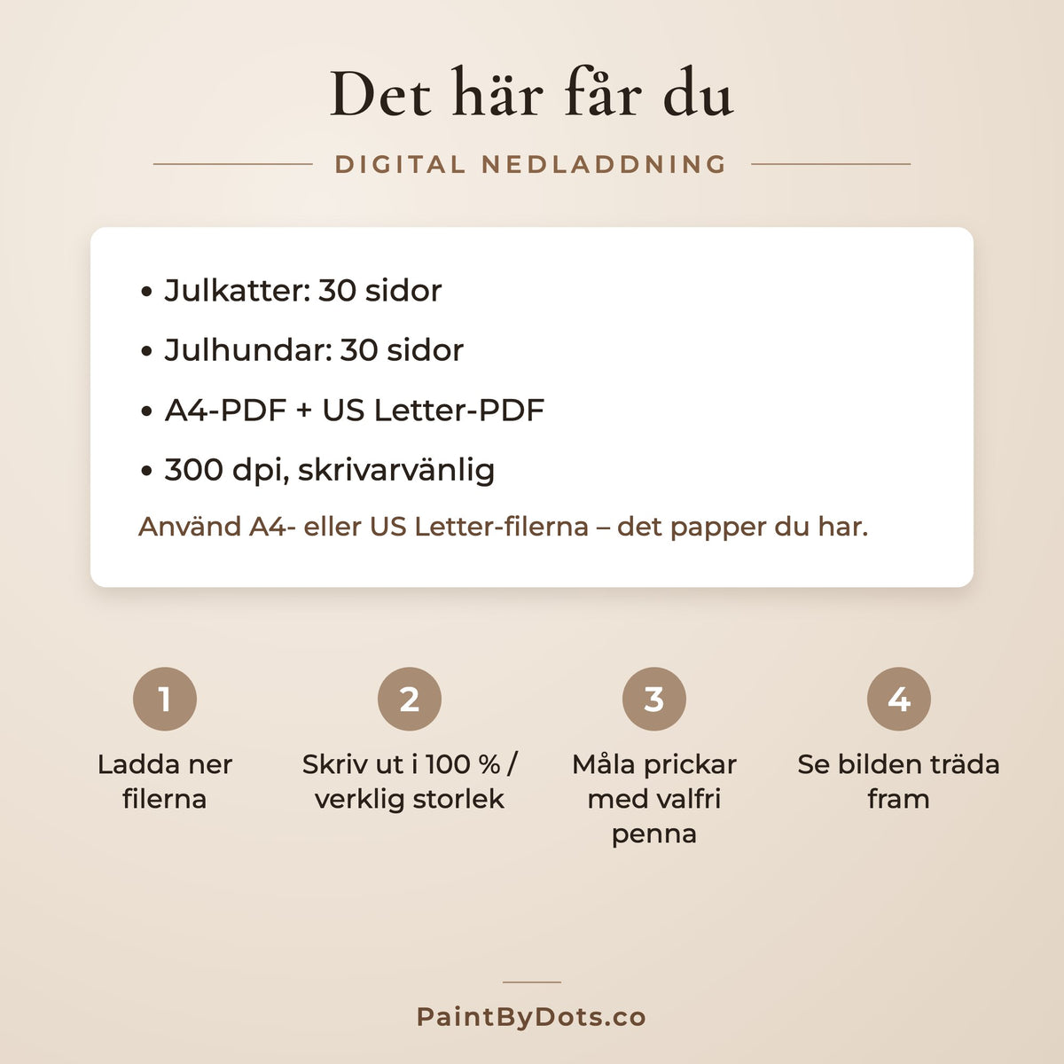 Nedladdningsfiler i Julhusdjur prickmålning paketet och hur du skriver ut dem (dot painting)