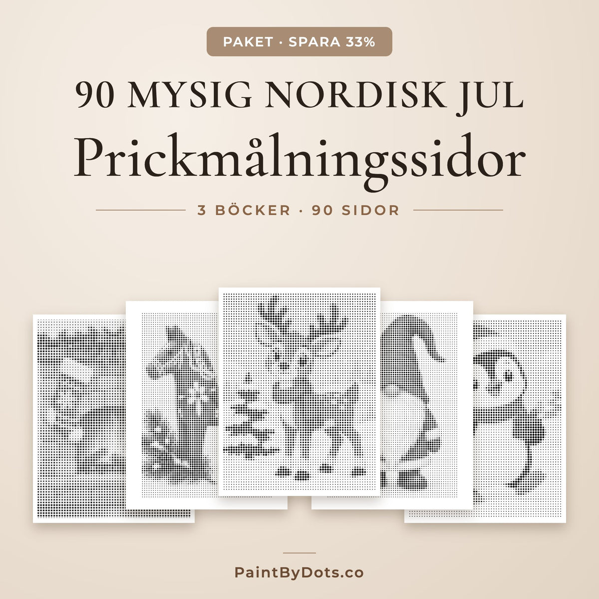 Mysig nordisk jul prickmålning paket med 90 utskrivbara sidor från 3 böcker
