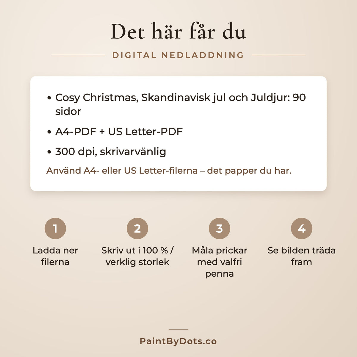 Nedladdningsfiler i Mysig nordisk jul prickmålning paketet och hur du skriver ut dem (dot painting)