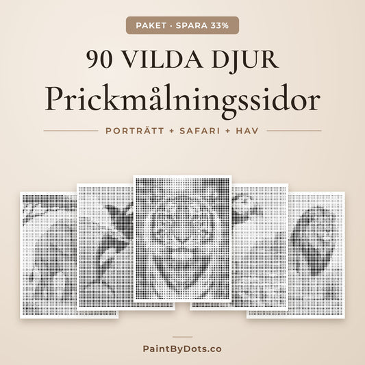 Vilda djur prickmålning paket med 90 utskrivbara sidor från 3 böcker