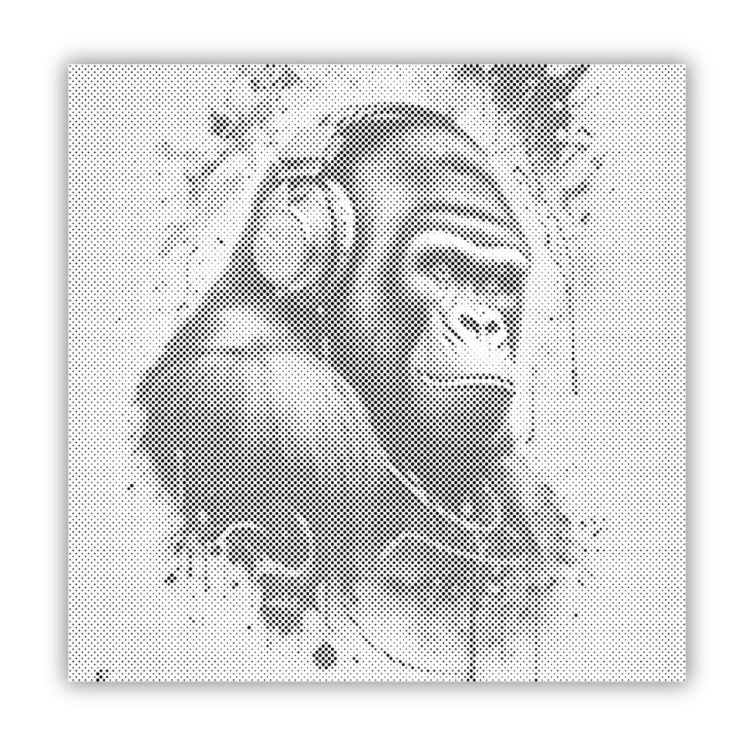 prickmålning gorilla med hörlurar tavla