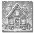 prickmålning av vinterhus sagolikt julmotiv med snötäckt tak