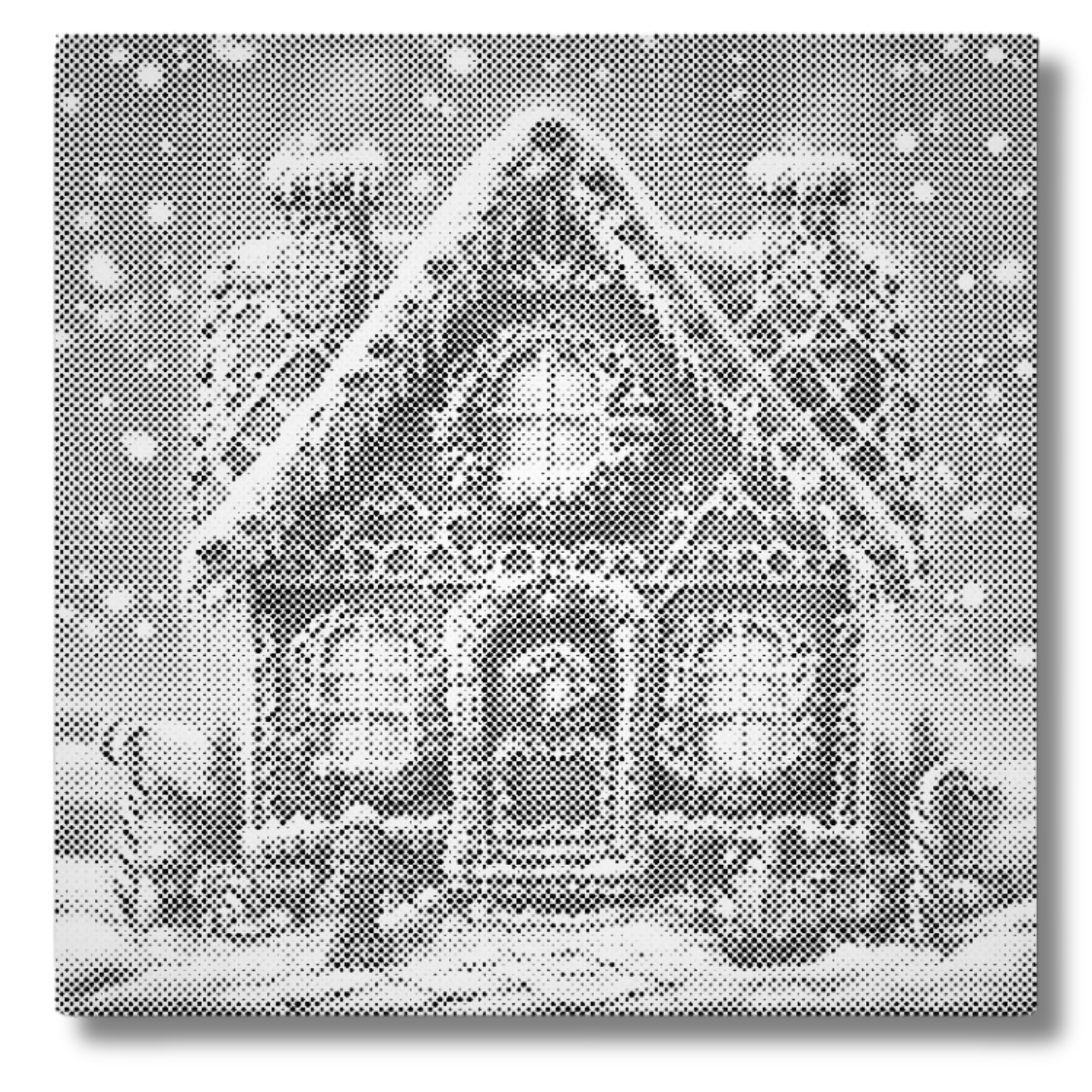 prickmålning av vinterhus sagolikt julmotiv med snötäckt tak