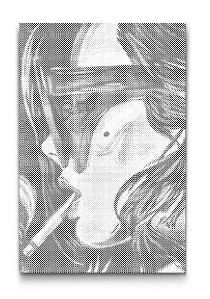 Dot Painting Porträt: Girl mit Sonnenbrille und Zigarette im Profil