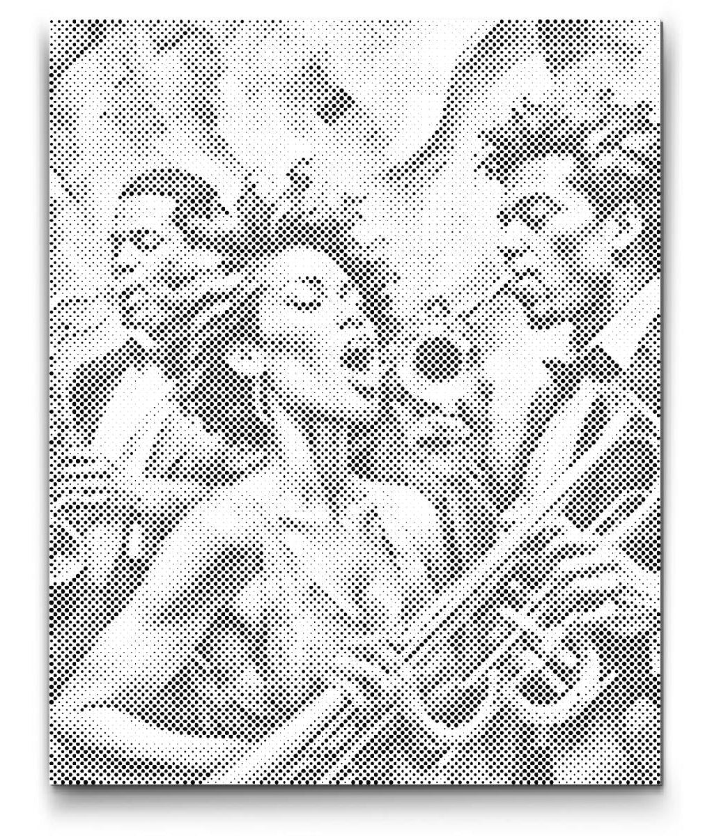 Prickmålning på canvas med jazzsångare som sjunger i mikrofon